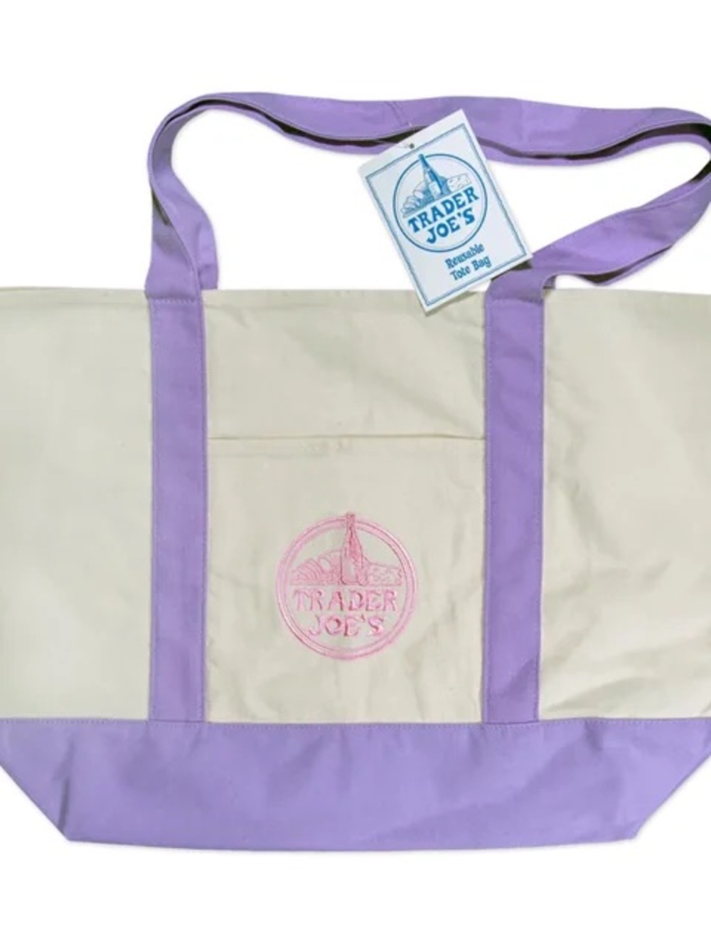 Trader Joe’s Large Lavender Tote with Pink Logo